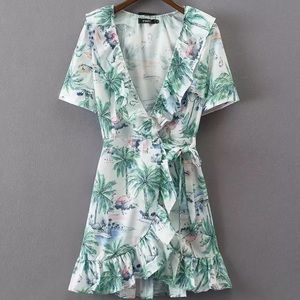 Tropical print wrap dress